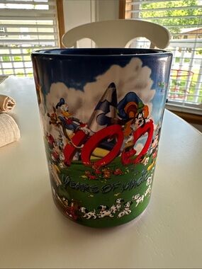 Disney Blue and Red 100 Years Characters Commemorative Mug
